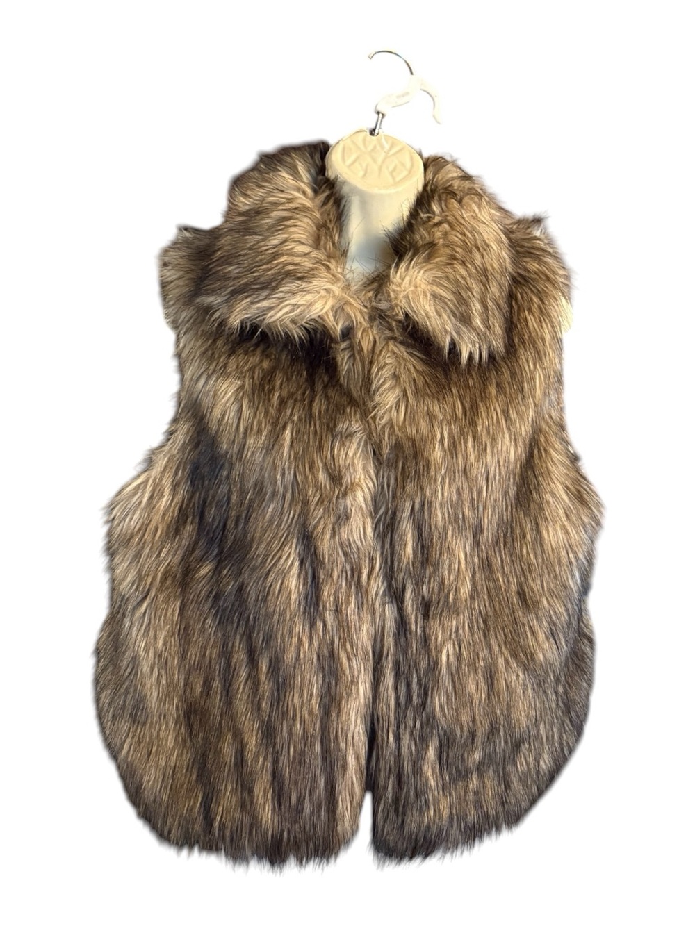 Olivaceous Faux Fur Vest – Brown Plush Sleeveless Layer (Size M)